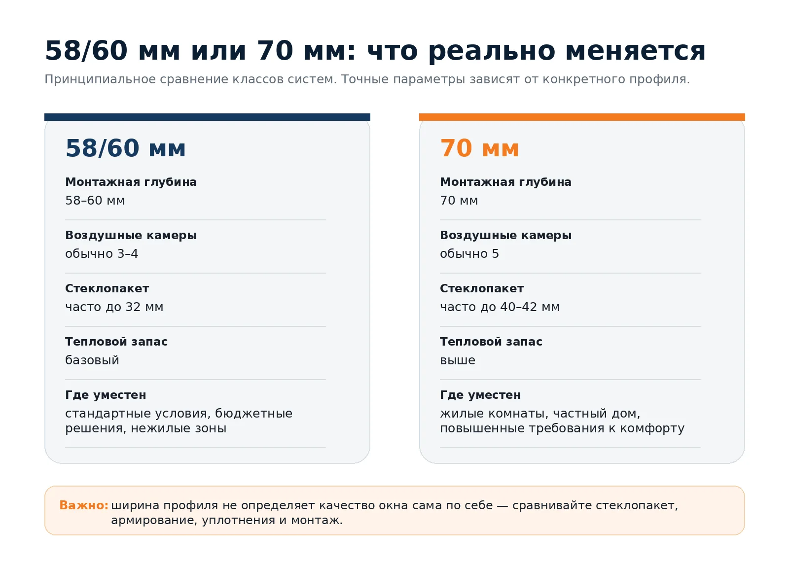 Сравнение классов профилей 58–60 и 70 мм