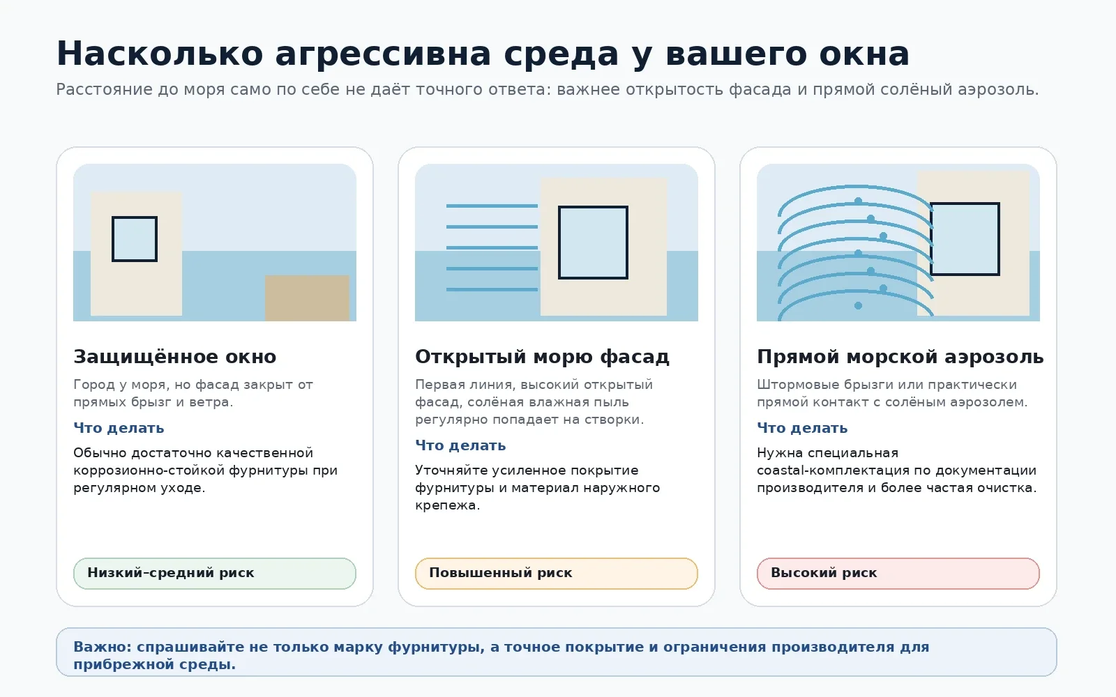 Три сценария эксплуатации окна на побережье