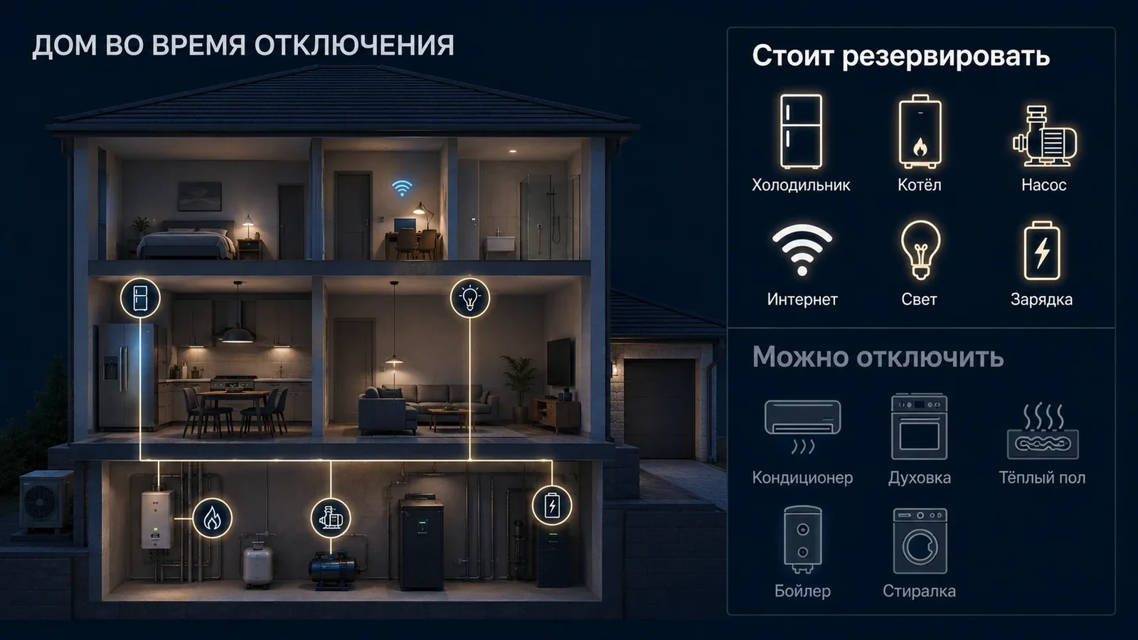 Какие нагрузки частного дома стоит резервировать при отключении электричества, а какие можно временно отключить