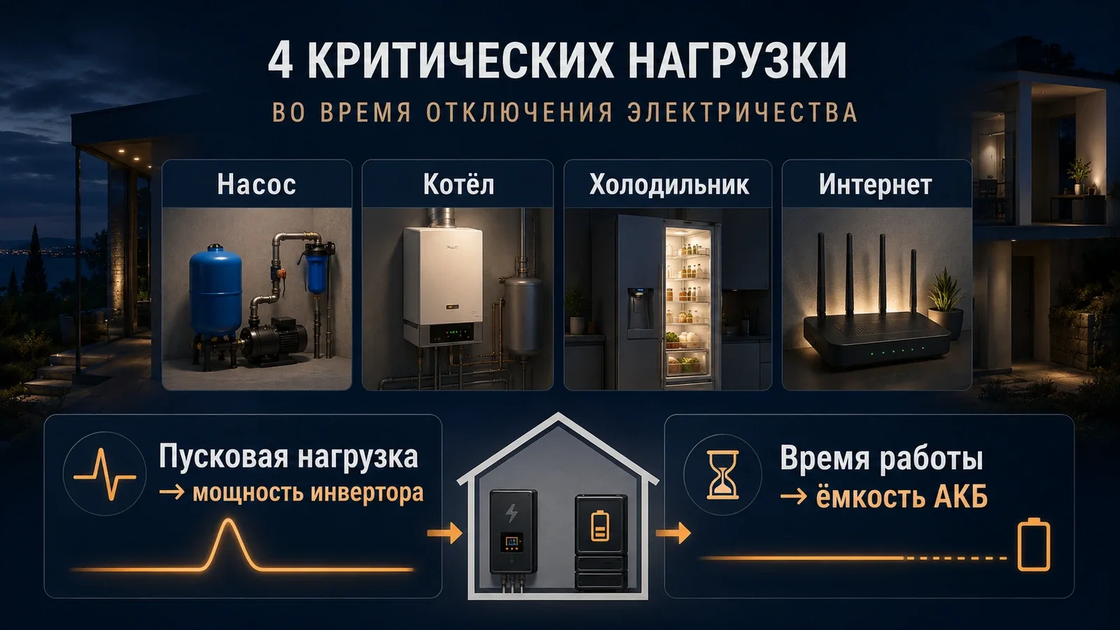 Насос, котёл, холодильник и интернет как четыре критичные нагрузки дома