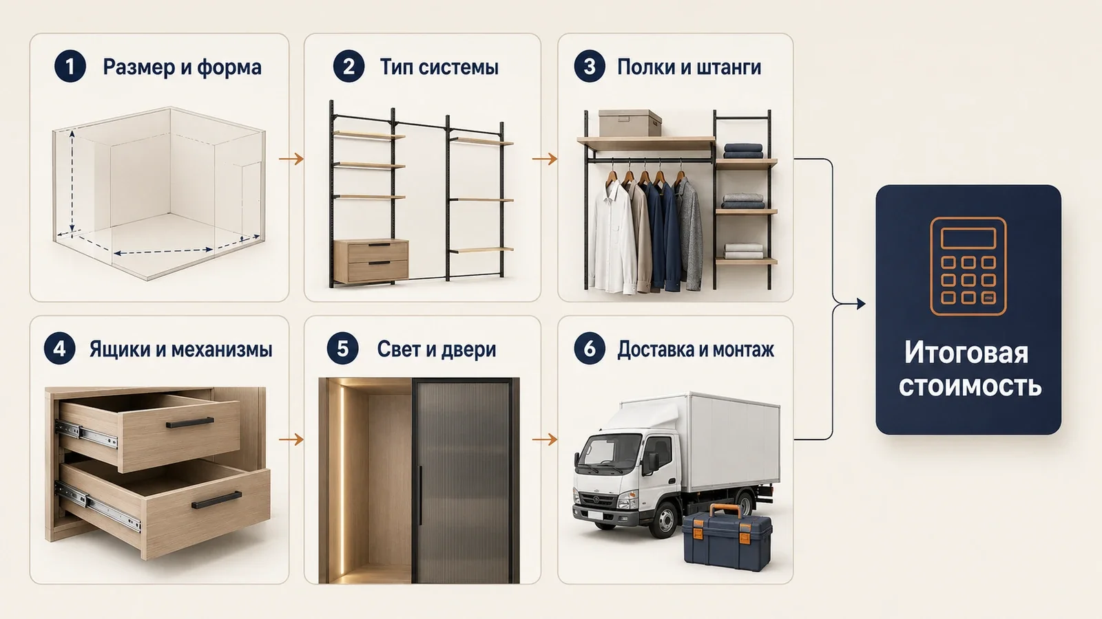 Основные факторы, из которых складывается итоговая стоимость гардеробной
