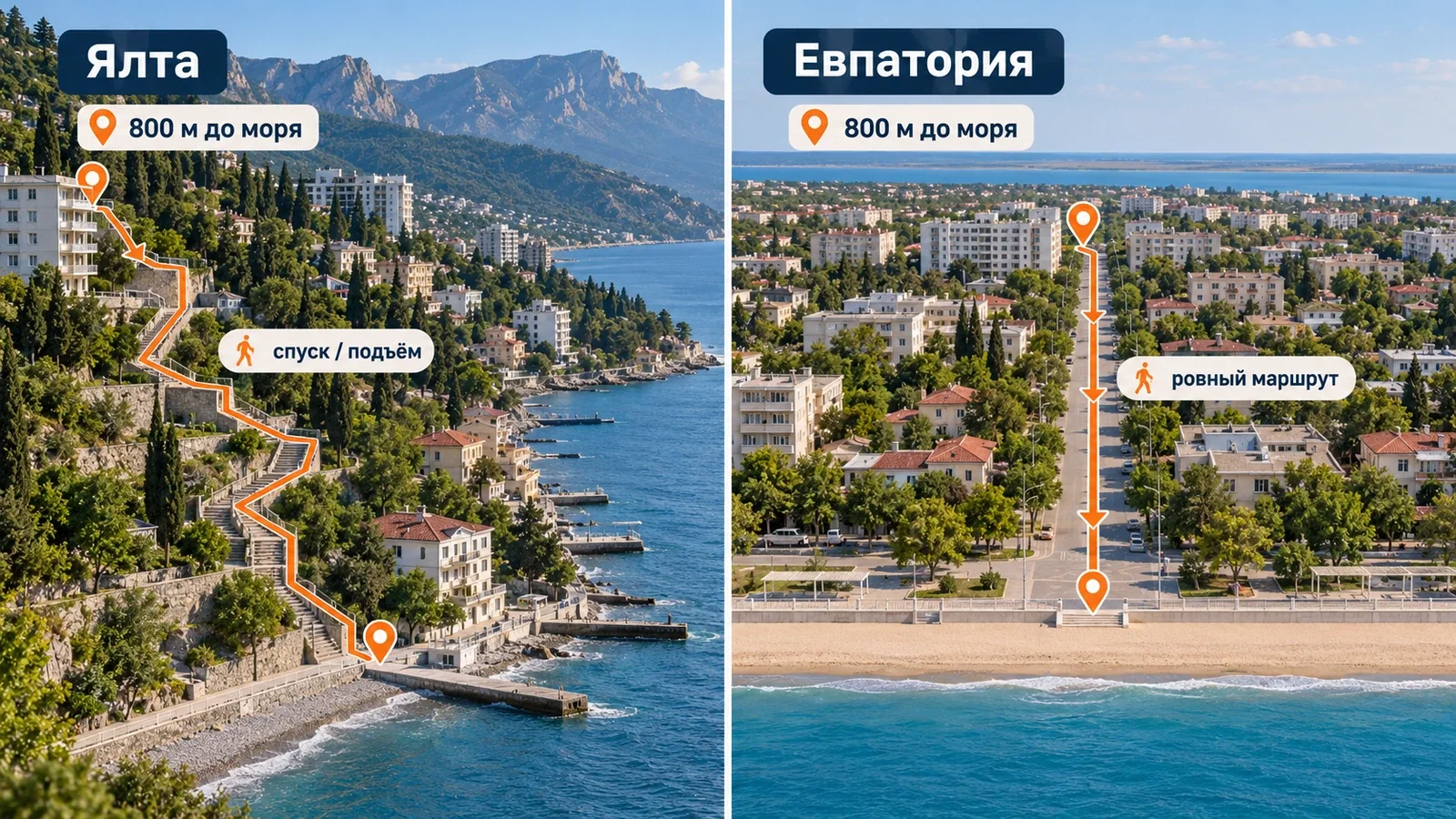 Одинаковое расстояние до моря в Ялте и Евпатории ощущается по-разному из-за рельефа