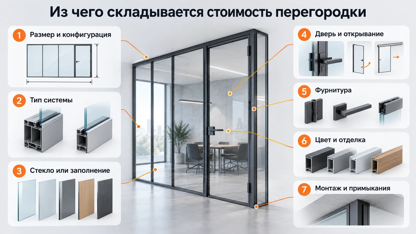 Семь основных факторов стоимости алюминиевой или стеклянной перегородки