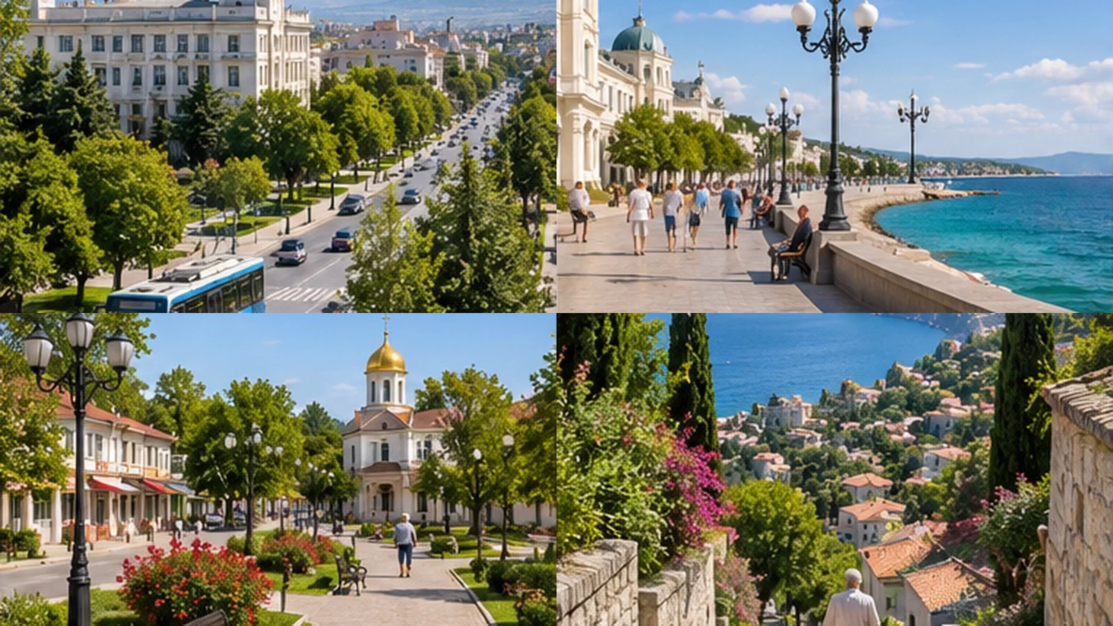 Четыре сценария жизни в Крыму: крупный город, ровный приморский город, небольшой спокойный город и Южный берег с выраженным рельефом