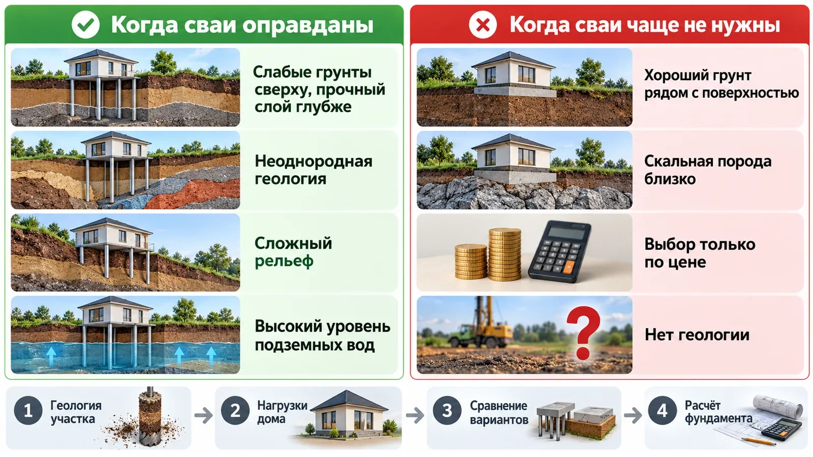 Когда свайный фундамент может быть оправдан, а когда чаще не нужен